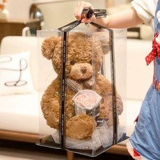 수제 테디베어 곰인형 수면인형 애착인형 곰돌이 선물 러블리, 1개, W. 클레어 곰 + 투명 선물 상자 + 향 꽃다발 +