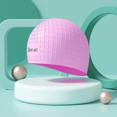 女士矽膠防水泳帽，大號舒適不勒頭，長髮專用游泳帽, 櫻花粉-雨滴帽, 1個