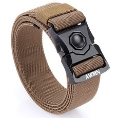 全閤金休閒彈力帆布戰術腰帶男軍迷用作訓戶外工裝布褲帶保安皮帶, 狼棕色-(彈力), 1個