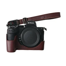 카메라 진짜 가죽 하프 바디 케이스 보호 가방 베이스 커버 니콘 Z7II Z6II Z5II Z7 Z6 Z5 배터리 개폐 가, 09 coffe hand strap