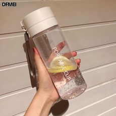 DFMEI 雙蓋運動磨砂水杯男大容量塑料杯簡約便攜防漏廣告杯子, 1個, 1L, 透明灰:600ML