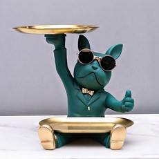 Sunwer 불독 트레이 릴렉스 인테리어 소품 수납 차키 보관함 다용도 악세사리 트레이, 녹색