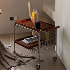 서빙 우드카트 이동식 소파 사이드 코너 트롤리 선반 핸드 카트, 트롤리 우드 로즈 색상