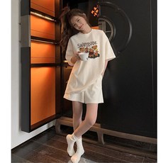 임부복 세트 여름 라운드넥 반팔티 반바지 해외여행