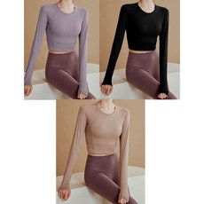 長袖胸墊型瑜珈上衣／健身運動上衣，親膚透氣，內置胸墊，穩定支撐，長袖保護