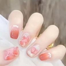 네일 팁 24개입 3D 네일 네일 팁 네일 팁 귀여운 졸업식 결혼식 파티 일상 생활에 사용할 수 있습니다 붙이기만 하면 간단 반복해서 사용할 수 있다