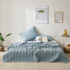 [100%천연오가닉] 국내산 순면 마인 피그먼트 여름이불 매트 패드, 스카이블루