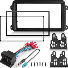 리코리치 더블 DIN 라디오 대시 키트 (와이어 하네스 포함) 2005-2015년형 폭스바겐 제타/비틀/CC/골프/파사트/티구안용 애프터마켓 스테레오 설치용 트림 베젤 브라켓