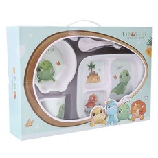 우허 아기 공룡 어린이 식기 4종 세트 WH001, 3칸 식판 + 밥그릇 + 컵 + 수저, 1개, 아플리케