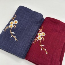 國風吸水茶巾 茶巾純棉刺繡棉麻茶巾吸水擦手巾汗巾外出攜帶國風雙層, 1條, 梅花刺繡28*18CM,藏青色加厚 1條體驗裝, 藏青色