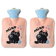 StarR 검은 고양이 디자인 보온 물주머니 핑크 500ml, 2개
