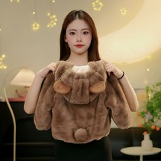 여아코트 유아아우터 아동 여아아우터 귀여운 동물코트 곰 토끼 오리 코트, 80, 브라운 리틀베어