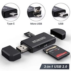 범용 3 in 1 스마트 메모리 카드 리더 C타입 마이크로 USB to SD TF OTG 어댑터 아이패드 호환 PC용, 3 in 1 USB 2.0 블랙, 01 3 in 1 USB 2.0 Black