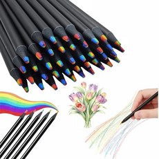 SAYUANVA Rainbow Art 7-in-1 색연필 블랙 우드 배럴 예술가 학생 스케치 성인용 컬러링 북용 12팩 멀티 컬러 코어 드로잉 세트, SAYUANVA Rainbow Art 7-in-1 색연