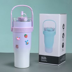 1.2L그러데이션 컬러 진공 스텐 냉온 텀블러 휴대용얼음컵 커피잔 자동차컵40oz+3D 입체 스티커, 그러데이션 퍼플, 1200ml, 4개