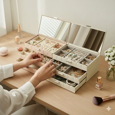 帶鏡抽屜式大容量飾品收納盒