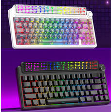 AJAZZ Pixel68 무선 기계식 키보드 듀얼8K 3모드 핫스왑 RGB 10000mAH, 측각블랙, 얼음바다 요정축(핑크축)