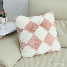 抱枕 創意抱枕 毛絨抱枕 玩偶抱枕 北歐雙麵毛絨抱枕含芯兔毛抱枕套沙髮床頭可拆洗靠墊腰靠枕暖冬季, 駝色+白（菱角）,40*40(雙面毛絨枕套）