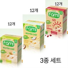 FAMI VINASOY 베트남 파미 두유/3종 세트 (팥맛/코코넛맛/저가당), 36개, 200ml, 36개, 200ml