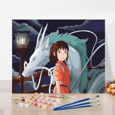 지브리 유화그리기 센과치히로의행방불명 색칠 명화 그림 컬러링북, 40x50 내부프레임+울감붓, C