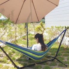 접이식 해먹 스탠드 세트 야외 캠핑 정원 휴식 그늘막 파라솔 포함 스트라이프 패턴 캔버스 원단, 캔버스해먹 레인보우 레드(소)