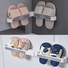 [3개입 묶음] 접이식 2구 슬리퍼걸이 욕실화걸이 실내화거치대 코너 슬리퍼걸이 현관 거실 욕실 신발 정리대, 2개, 그레이