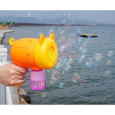 돼지 버블건 해피 버블 토이 버블건 색상 주황 스피닝 터보 피그 버블건 비눗방울 대량주문가능 대량 발사 버블건 대형 버블건 개틀링 버블건, 1개