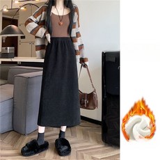 밴딩 겨울치마 코튜로이 기모 미디스커트 A라인 슬림핏 하이웨스트