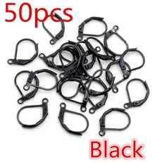 30-50 개/몫 15*10mm 실버 골드 프랑스어 레버 귀걸이 후크 와이어 설정 기본 고리 DIY 쥬얼리 만들기, 01 Black  50pcs