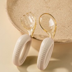 學習湯匙寶寶餐具套裝，嬰幼兒輔食訓練叉勺，食品級矽膠安全餐具，1歲寶寶自主進食學習餐具, 玉米黃叉勺-送收納盒, 1個