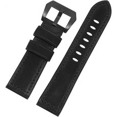 환제 소가죽 시계줄 파네라이 시계줄과 호환 19 20 21 22 23 24 26mm 수제 크레이지 호스 스트랩, Black pin black