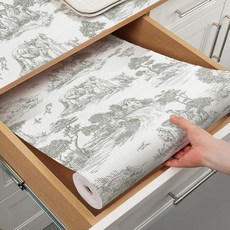 주방 캐비닛용 서랍 및 선반 라이너 비접착식 서랍 라이너 꽃무늬 캐비닛 라이너 강한 그립 미끄럼 방지 선반 라이너 방수 주방 선반 찬장 라이너 간편한 세척 40., Green Sketch