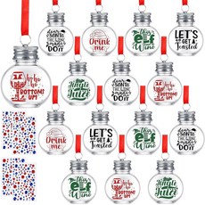 Aodaer 48팩 크리스마스 술 볼 장식 채울 수 있는 음료 공 스티커 포함 투명 원형 트리 장식 물병 전구 주스 병 휴일 파티 DIY 공예 실버 295272, Aodaer 48팩 크리스마스 술 볼 장식, 채울 수