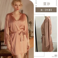 【洁白】四季款仿真絲高級感居家睡袍冰感絲滑純色晨袍外穿睡袍1710【AL】