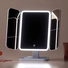 플랜와이 무선 접이식 LED 화장 조명 탁상 거울, 화이트