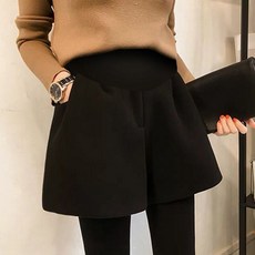 티류으스 여성 임신부 기모 와이드핏 반바지 겨울용 배받침 팬츠 Lyw