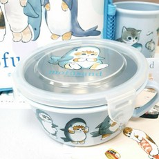 貓福珊迪 mofusand 304不鏽鋼雙耳隔熱餐碗 台灣製造 藍色 貓咪鯊魚圖案 兒童餐碗, 1個