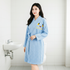 가을겨울 트렌드여성 롱슬리브 벨트욕가운 착용형 욕치마 겸 욕수건 보온 속건 무털떨어짐 실내보온 필수템, 파란색 (헤어타올 1개)HC-YJ-L, 1개