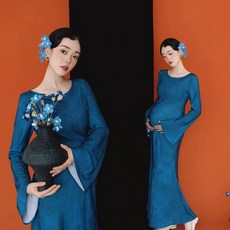 블랙 만삭 촬영 옷 오프숄더 임산부 투피스 사진 주수, 48번 드레스