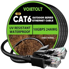 Cat6 실외 이더넷 케이블 100ft 24AWG 10Gbps 코드 방수 직매장 LLDPE UV 자켓 인터넷 네트워크 20 넥타이 지원 POE Cat5e Cat5 CCA PC용, 300FT, 1개