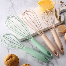 2PCS 실리콘 수동 거품기 소+대 세트 가정용 주방 베이킹도구, 6개, 핑크