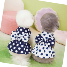 강아지티셔츠 강아지 땡땡이 원피스, 네이비