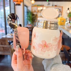 臺灣出貨上班族養生燜燒壺不銹鋼保溫 便攜屬性早餐燕窩銀耳羹用高顔值保溫杯子, 帶手提櫻桃316內膽內贈304不銹鋼折疊,500ml, 1個