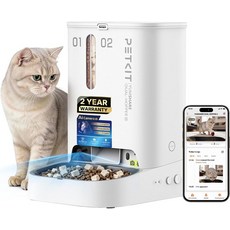 카메라가 장착된 PETKIT 자동 고양이 사료 공급기 업그레이드된 멀티 인식 나이트 비전 프레시시 잠금 기능이 있는 2.4G & 5G WiFi 개 로우 푸드 센서가 5L 타이밍, White with Double