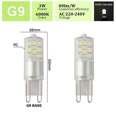 에너지 절약 옥수수 전구 G9 E14 AC 220V 3W 슈퍼 브라이트 스트로브 없는 따뜻한 백색광 할로겐 램프 교체, 01 G9 3W 6000K, 01 2pcs
