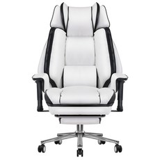 벤트론스 침대형 중역의자 하중150KG 게이밍 의자 컴퓨터 사무용 가죽의자 리클라이너 160도 틸팅조절 발받침대 2D팔걸이, 화이트