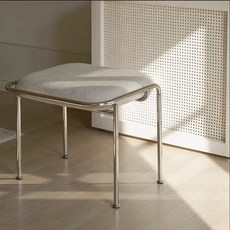 심플 화장대 의자 현관 드레스룸 침실 원형 회전형 스툴, 미디엄 크림 화이트 리넨