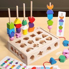 치매예방 모양끼우기 집중력 원목 기둥 재활놀이기구 막대 색깔 구슬 과일 슬리브 칼럼, 모양 조합 슬리브 다기능 슬리브