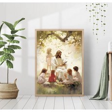 캔버스 그림 포스터 기독교 인테리어 예수 그리스도 소녀 양 포옹 예술작품 거실액자 사진캔버스 벽장식용품 홈데코, 2 30x40cm 프레임 없음