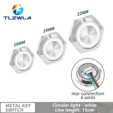 와이어 포함 초단 LED 조명 스위치 순간 자체 리셋 방수 금속 푸시 16mm 12V, 01 16MM, 01 1224V, 05 White light